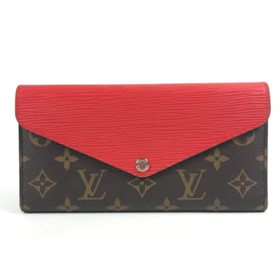 Pre-owned Louis Vuitton Brown Coquelicots Red Color Monogram Canvas Epi Leather Long Wallet (tri-fold) (pre-ow