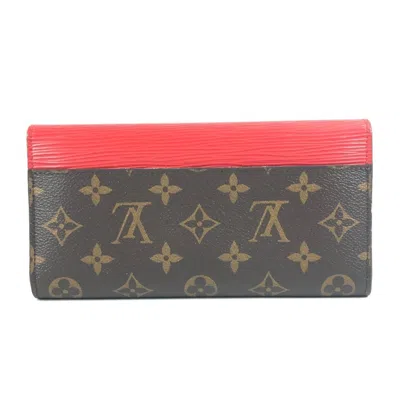 Pre-owned Louis Vuitton Brown Coquelicots Red Color Monogram Canvas Epi Leather Long Wallet (tri-fold) (pre-ow