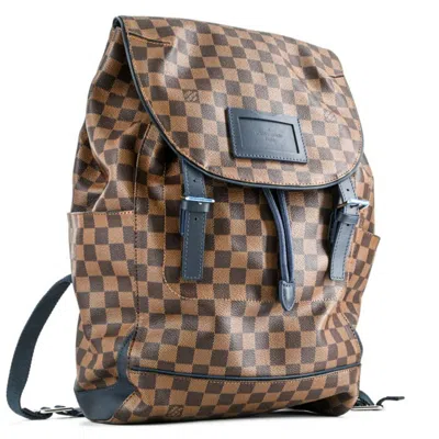 Pre-owned Louis Vuitton Brown Damier Canvas Ebene Navy Canvas Leather Backpack ()