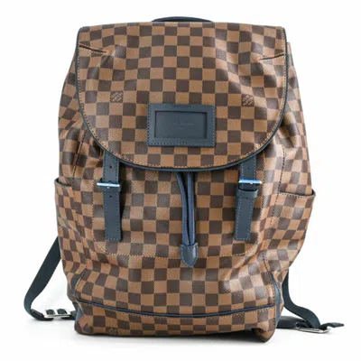 Pre-owned Louis Vuitton Brown Damier Canvas Ebene Navy Canvas Leather Backpack ()