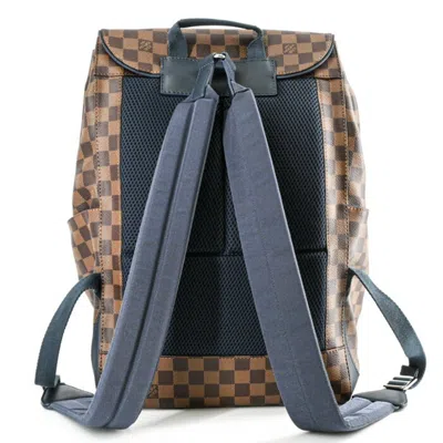 Pre-owned Louis Vuitton Brown Damier Canvas Ebene Navy Canvas Leather Backpack ()