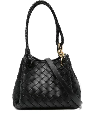 Bottega Veneta Women Parachute Small Leather Shoulder Bag With Intrecciato Motif In Black