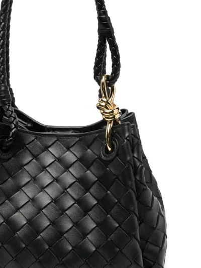 Bottega Veneta Women Parachute Small Leather Shoulder Bag With Intrecciato Motif In Black