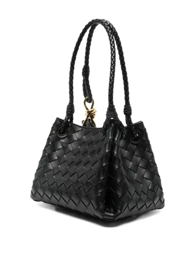 Bottega Veneta Women Parachute Small Leather Shoulder Bag With Intrecciato Motif In Black