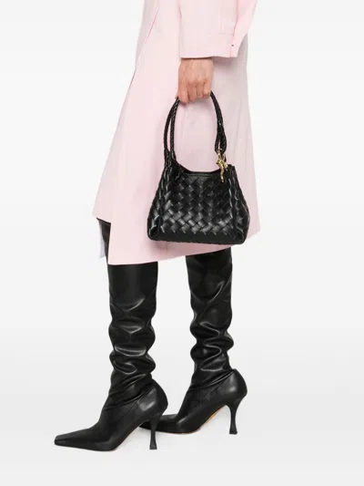 Bottega Veneta Women Parachute Small Leather Shoulder Bag With Intrecciato Motif In Black