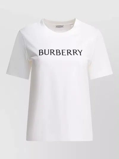 Burberry Ribbed Cotton Jersey T-shirt With Logo Print In Neutral