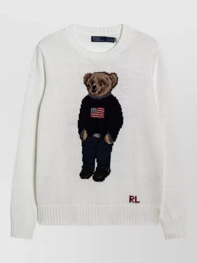 Polo Ralph Lauren Womens Deckwash White Multi Polo Bear Round-neck Linen-cotton Knitted Jumper In White