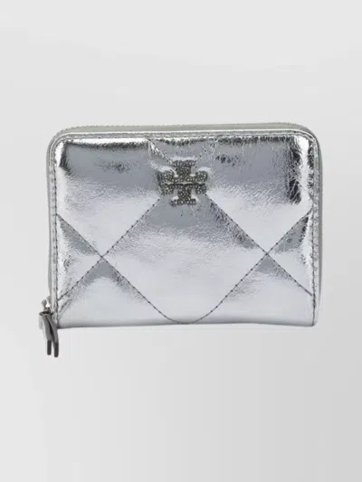 Tory Burch Metallic Quilted Wallets And Card Holders In Silver