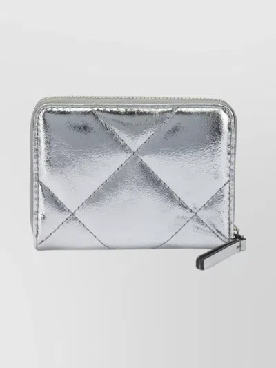 Tory Burch Metallic Quilted Wallets And Card Holders In Silver