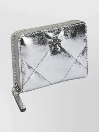 Tory Burch Metallic Quilted Wallets And Card Holders In Silver