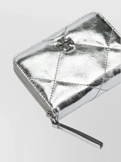 Tory Burch Metallic Quilted Wallets And Card Holders In Silver