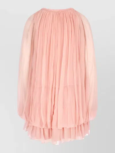 Chloé Women Pink Mini Dress With Drawstring On The Front And Cape Design In Silk Woman In Pink