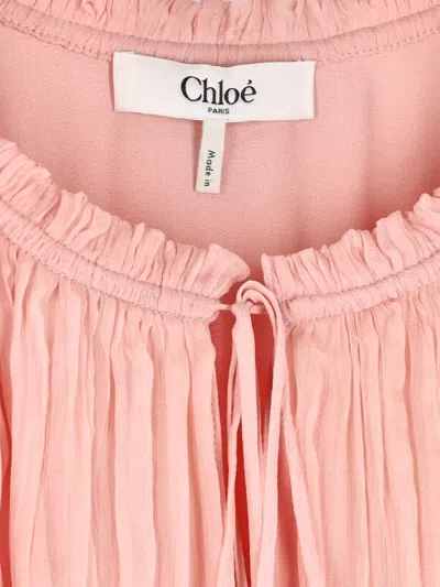 Chloé Women Pink Mini Dress With Drawstring On The Front And Cape Design In Silk Woman In Pink