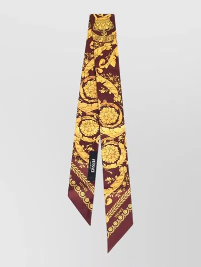 Versace Bordeaux Barocco Print Bandana Scarf In Brown
