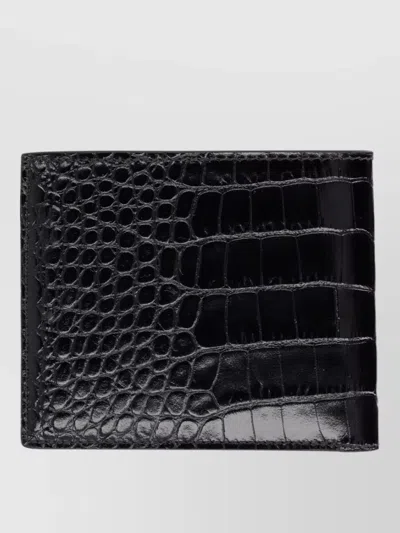 Tom Ford Crocodile Effect Bi Fold Leather Wallet In Black
