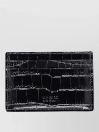 Tom Ford Compact Wallet Crocodile Embossed Texture In Black