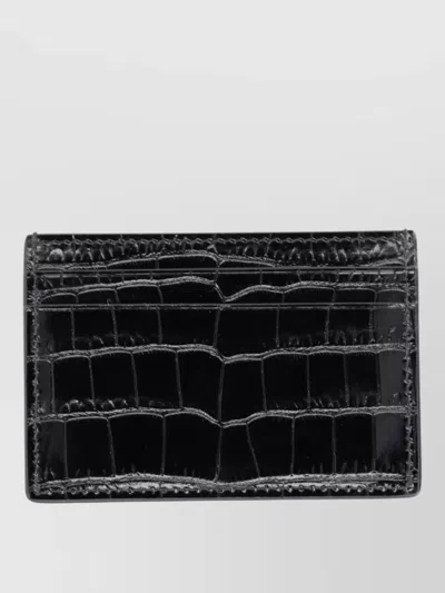 Tom Ford Compact Wallet Crocodile Embossed Texture In Black