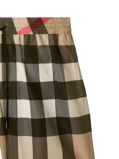 Burberry Boxer Swim Checkered Pattern Pockets Zip In Neutral