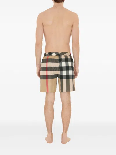 Burberry Boxer Swim Checkered Pattern Pockets Zip In Neutral