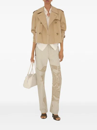 Burberry Double-breasted Cotton Lightweight Jacket In Neutral
