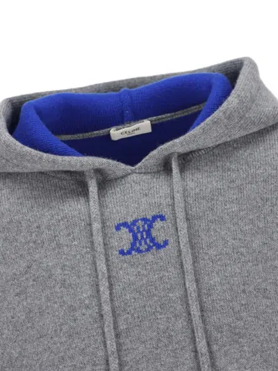 Celine Men Logo Cashemre Hoodie In Gray