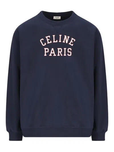 Celine Men Cotton Sweater With Front Lettering Logo In Multi