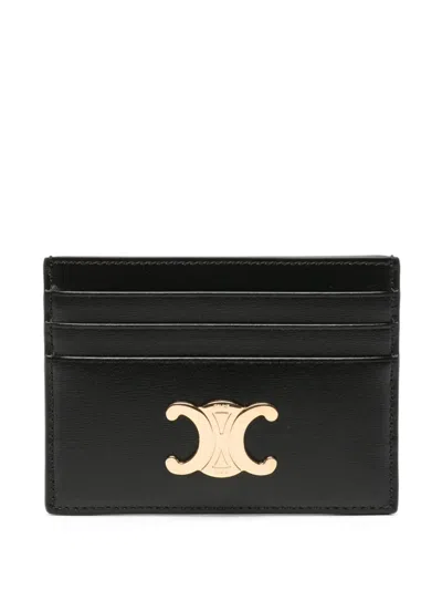 Celine Women Triomphe Leather Card Case In Black