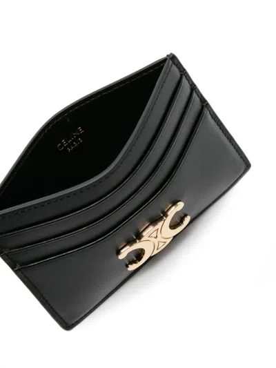 Celine Women Triomphe Leather Card Case In Black