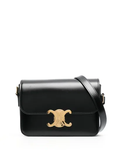 Celine Women Triomphe Teen Leather Crossbody Bag In Black
