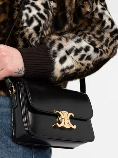 Celine Women Triomphe Teen Leather Crossbody Bag In Black