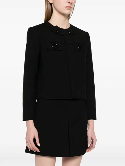 Celine Buttoned Cropped Jacket Round Neck In Black
