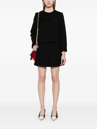 Celine Buttoned Cropped Jacket Round Neck In Black