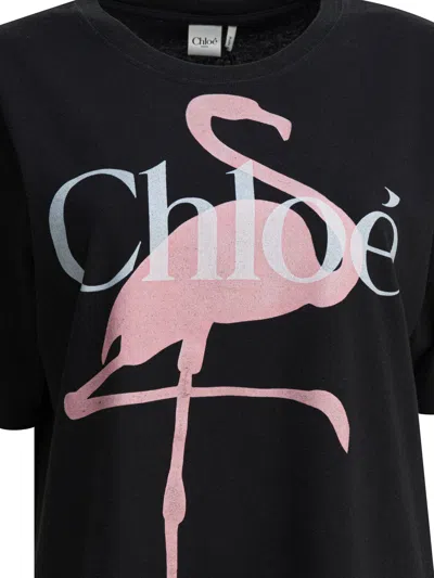 Chloé Women Black Crewneck T-shirt With Maxi Logo Print On The Front In Cotton Woman In Black