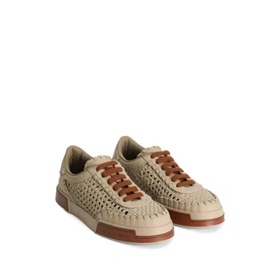 Dolce & Gabbana Cappuccino Leather Portofino Sneakers In Brown