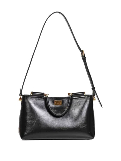 Dolce & Gabbana Vittoria Hand In Calfskin Leather Bags In Black