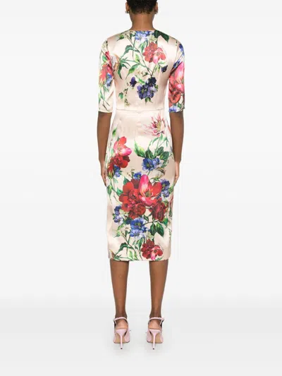 Dolce & Gabbana Satin Dress With Iconic Floral Print In White