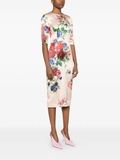 Dolce & Gabbana Satin Dress With Iconic Floral Print In White