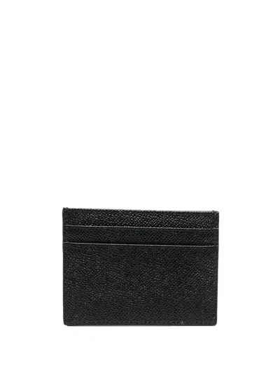 Dolce & Gabbana Black Leather Card Holder With Logo Plaque In Brown
