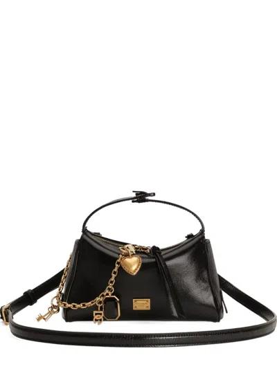 Dolce & Gabbana Vittoria Leather Bag Chain Strap Heart Charm In Black