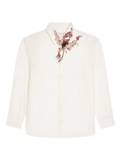 Dries Van Noten Light Pink Shirt With Flame Lily Print Men In White