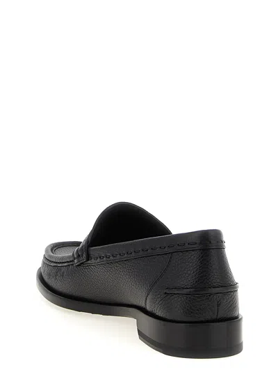 Fendi Round Toe Textured Leather Loafers In Black