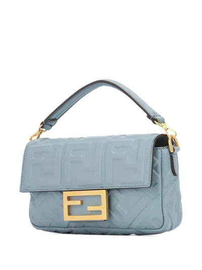Fendi Women Baguette Mini Leather Handbag In Blue