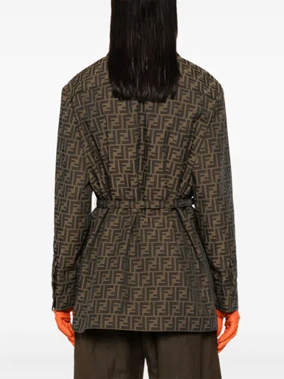 Fendi Women Canvas Single-breasted Jacket In Brown