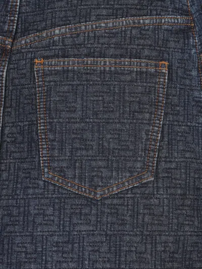 Fendi Flared Midi Denim Skirt With All-over Quilted Ff Motif Clothing In Blue