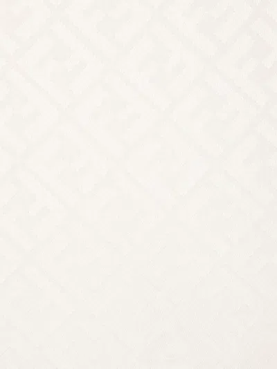 Fendi Ff Silk Wool Scarf Lightweight Fringed In White