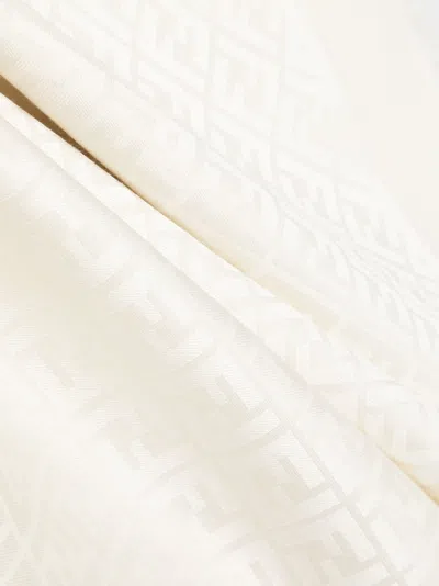 Fendi Ff Silk Wool Scarf Lightweight Fringed In White