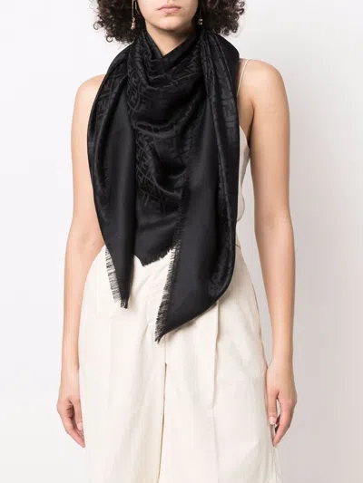 Fendi Women Ff Silk And Wool Scarf In Black