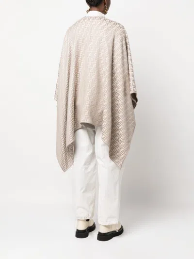 Fendi Women Ff Wool And Silk Poncho In Gray