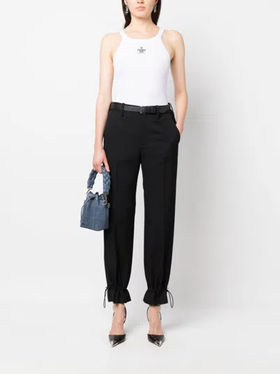 Fendi Women White Ribbed Tank Top With Contrasting Logo Embroidery In Stretch Cotton Woman In White