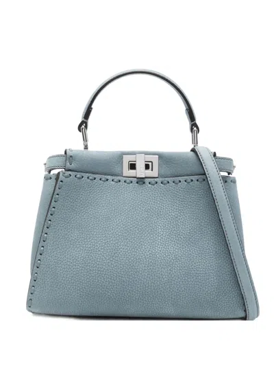 Fendi Mini Selleria Peekaboo Leather Shoulder Bag In Blue